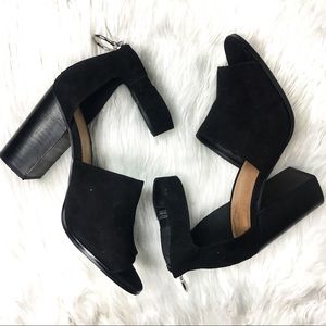 ASOS Black suede chunky heel sz 6 open toe